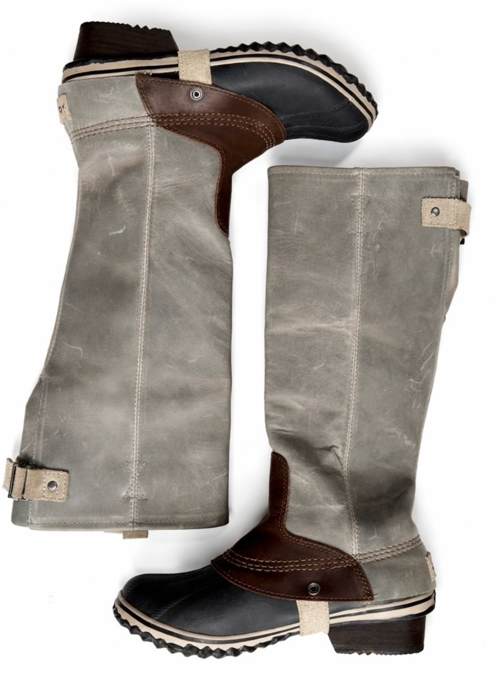 SOREL Slimpack Knee High Riding Waterproof Leather & Rubber Boots - Gray/Brown